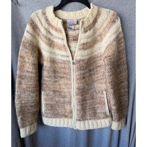 Avoca Handweavers‎ 100% Wool Cardigan Brown Cream Grandmacore Hand Knit M/L
